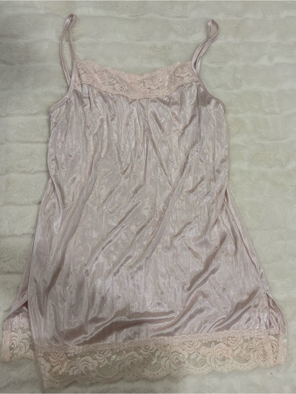 Vintage Pale Pink Satin Lace-Trim Tank top